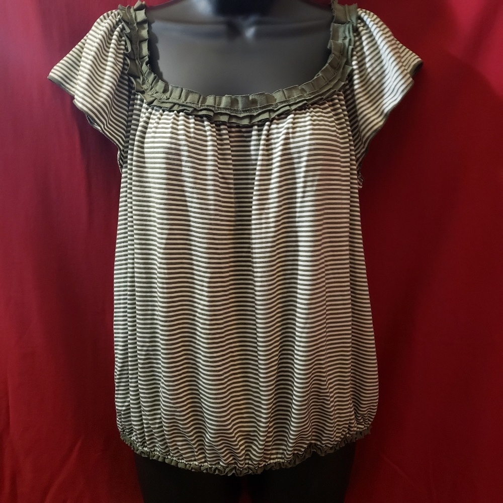 Green and White striped top by Max studios